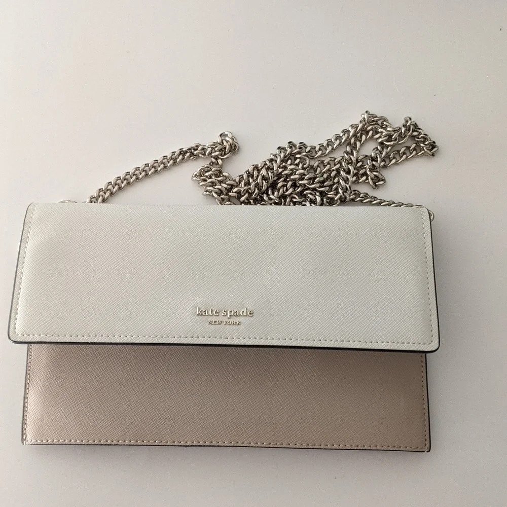 Kate Spade Willow Wallet cream Tan Leather Chain strap crossbody Bag - Picture 2 of 8